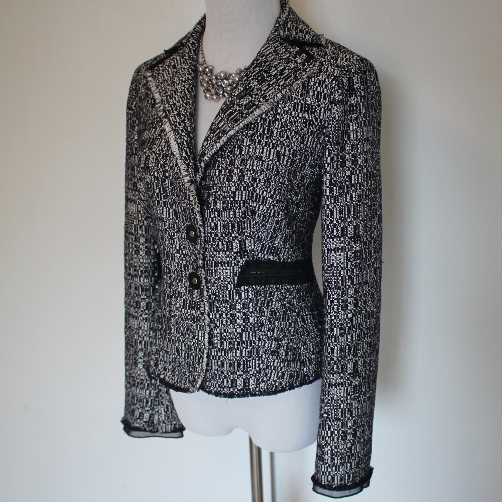 ANN TAYLOR Size 2 Blue & White Suit Blazer Jacket